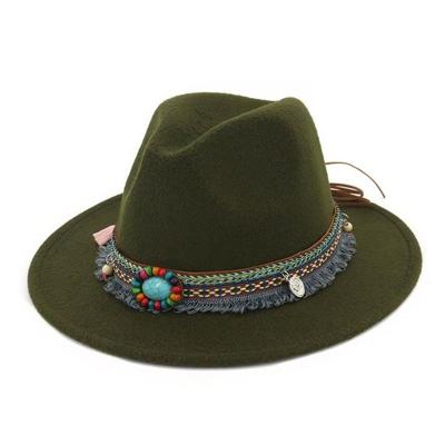 Vrouwen jazz caps Bohemen stijl wollen hoeden voor lente zomer strand (Army Green)