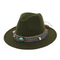 Vrouwen jazz caps Bohemen stijl wollen hoeden voor lente zomer strand (Army Green) - thumbnail