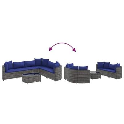 7-delige Loungeset met kussens poly rattan grijs