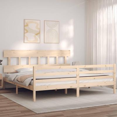 Bedframe met hoofdbord massief hout 200x200 cm