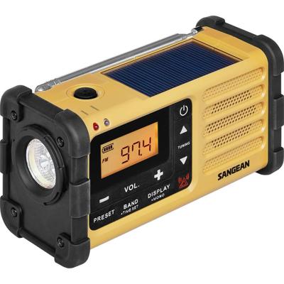 Sangean MMR-88 Outdoorradio VHF (FM), Middengolf Noodradio Acculaadfunctie, Zaklamp, Oplaadbaar, Zonnepaneel, Handslinger Zwart, Geel