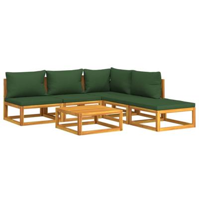 6-delige Loungeset met groene kussens massief hout