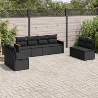 9-delige Loungeset met kussens poly rattan zwart - thumbnail