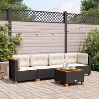 5-delige Loungeset met kussens poly rattan zwart - thumbnail
