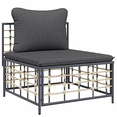 Tuinmiddenbank met donkergrijze kussens poly rattan