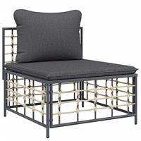 Tuinmiddenbank met donkergrijze kussens poly rattan - thumbnail