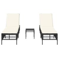 Ligbedden 2 st met tafel poly rattan zwart - thumbnail