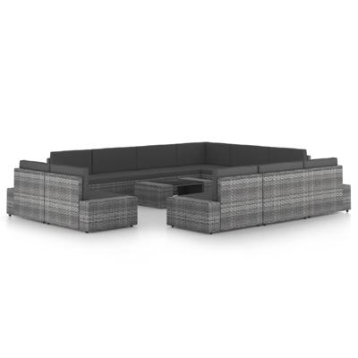 12-delige Loungeset met kussens poly rattan grijs