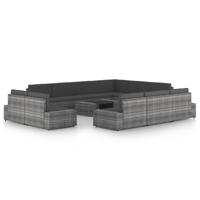 12-delige Loungeset met kussens poly rattan grijs - thumbnail