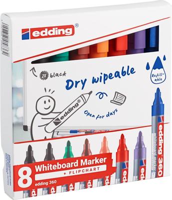edding whiteboardmarker 360, etui met 8 stuks in geassorteerde kleuren