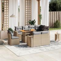 9-delige Loungeset met kussens poly rattan beige - thumbnail