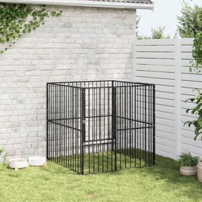 Hondenkennel 4 panelen gepoedercoat staal zwart