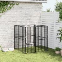 VidaXL Hondenkennel 4 panelen gepoedercoat staal zwart - thumbnail