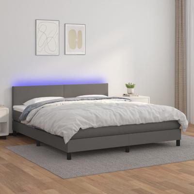 Boxspring met matras en LED kunstleer grijs 160x200 cm