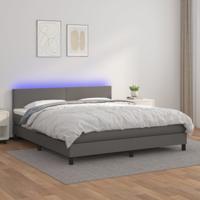 Boxspring met matras en LED kunstleer grijs 160x200 cm - thumbnail