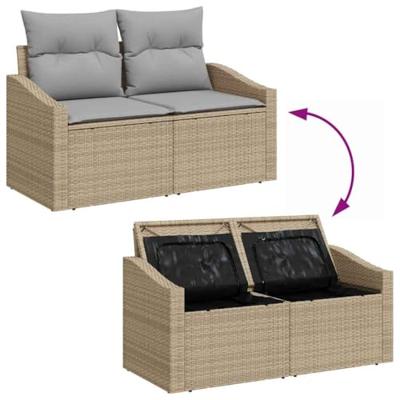 Tuinbankenset met kussen met opslag 8 pcs Beige Poly riet
