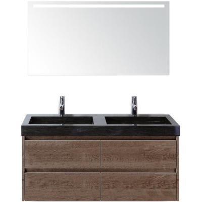 Dante Badmeubelset 120 cm - Tabacco - Wastafel Hardsteen Wit Lucca Dubbel met Sence Spiegel