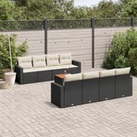 9-delige Loungeset met kussens poly rattan zwart - thumbnail