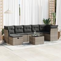 7-delige Loungeset met kussens poly rattan grijs - thumbnail