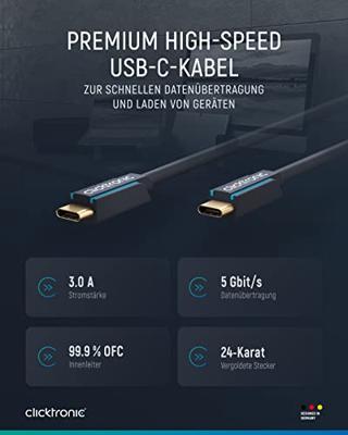 goobay Clicktronic USB-C stekker naar USB-C stekker Premium kabel/USB 3.2 Gen 1 / Type C snellaadkabel tot 15W / max. overdrachtssnelheid 5 Gbit/s/USB C datakabel voor USB-apparaten, 2m