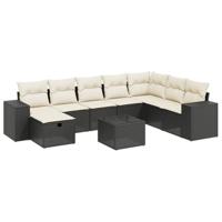 9-delige Loungeset met kussens poly rattan zwart - thumbnail