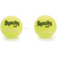 Tennisbal met pieper hondenspeeltje 2 stuks geel 8 cm - thumbnail