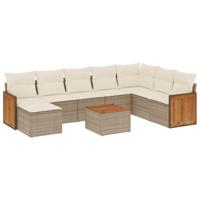 9-delige Loungeset met kussens poly rattan beige - thumbnail