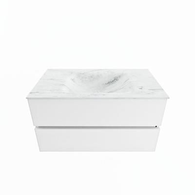 MONDIAZ VICA-DLUX 90cm badmeubel onderkast Talc 2 lades. Inbouw wastafel CLOUD midden 1 kraangat, kleur Opalo.