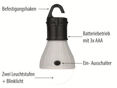 Calima 46058 Campinglamp LED 20 lm werkt op batterijen 76 g Wit, Zwart