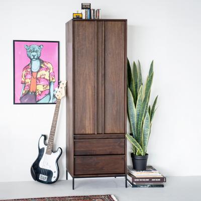 Eleonora Opbergkast 'Jimmy' Mangohout en Metaal, 180 x 60cm, kleur Bruin