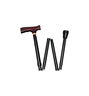 Opvouwbare wandelstok | Houten handvat | Hoogte: 84 - 94 cm | Zwart | PR30121-BK