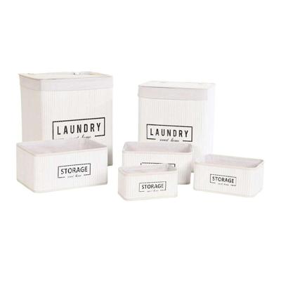 Mandenset DKD Home Decor Wit Bamboe 40 x 30 x 46 cm (5 Onderdelen)