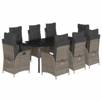 9-delige Tuinset met kussens poly rattan grijs - thumbnail