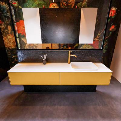 Badkamermeubelset Mondiaz Erin 200 cm met 2 Lades met RIDGE Wastafel Rechts Talc met 1 kraangat Greeploos Mat Ocher Badkamermeubelset Mondiaz Erin 200 cm met 2 Lades met RIDGE Wastafel Rechts Talc met 1 kraangat Greeploos Mat Ocher