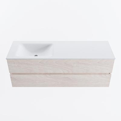 MONDIAZ VICA 140cm badmeubel onderkast Underlayment 2 lades. Wastafel CLOUD links 1 kraangat, kleur Talc.