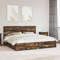 Bedframe met hoofdeinde Gerookt eiken 200 x 200 cm Bewerkt hout - thumbnail