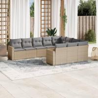 10-delige Loungeset met kussens poly rattan beige - thumbnail