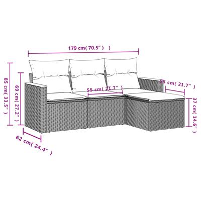 4-delige Loungeset met kussens poly rattan grijs - thumbnail
