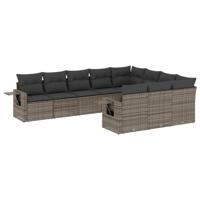 10-delige Loungeset met kussens poly rattan grijs - thumbnail