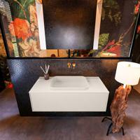 Badkamermeubelset Mondiaz Erin 100 cm met 1 Lade met RIDGE Wastafel Midden Linen Zonder Kraangaten Greeploos Mat Linen - thumbnail