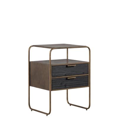 WOOOD Nachtkastje/Ladekast 'Polite' Met 2 lades, kleur Antique Brass