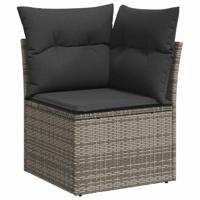 11-delige Loungeset met kussens poly rattan grijs - thumbnail