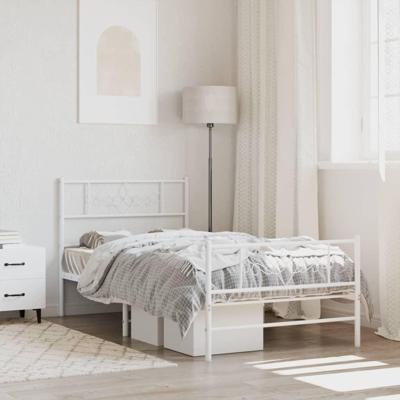 Bedframe met hoofd- en voeteneinde metaal wit 90x200 cm