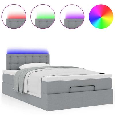 Bed poef met matras en LED's stof 140x190 cm lichtgrijs