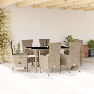 7-delige Tuinset met kussens poly rattan beige