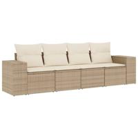4-delige Loungeset met kussens poly rattan beige - thumbnail