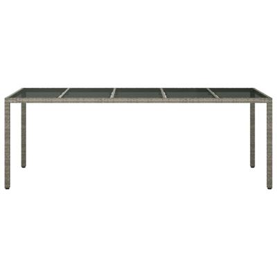 Tuintafel 250x100x75 cm gehard glas en poly rattan grijs