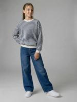 Wijde broek denim voor meisjes middenblauw - thumbnail