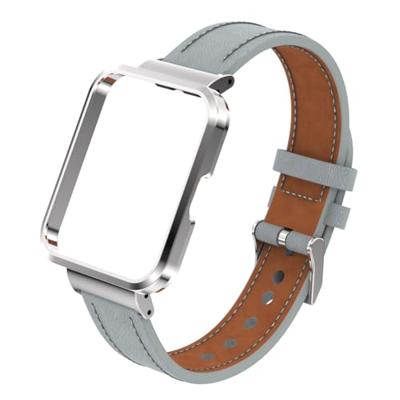 By Qubix - Leren band met case - Grijs - Xiaomi Redmi Watch 2 (Lite)