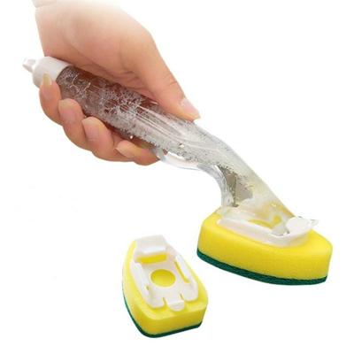 Keuken plastic lange steel reinigingsborstel automatische vloeistof toe te voegen borstel wassen borstel verwijderbare vervanging spons decontaminatie